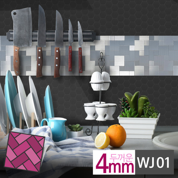 두께4T 스티커타일 WJ01 메탈사각 DIY 점착타일
