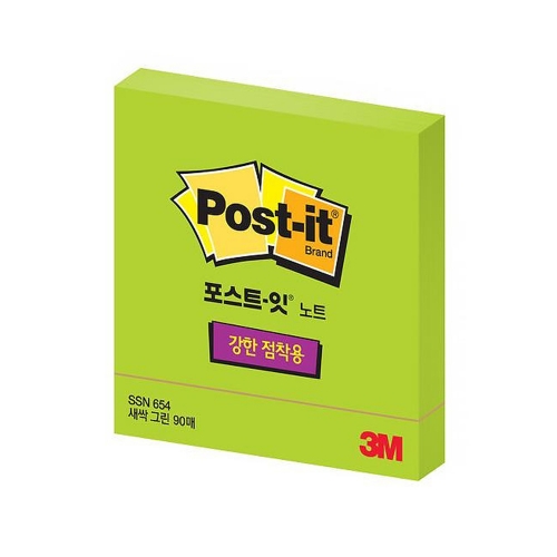 3M 포스트잇 슈퍼스티키 654 SSN 새싹그린 점착식 메모지 76 76 90매