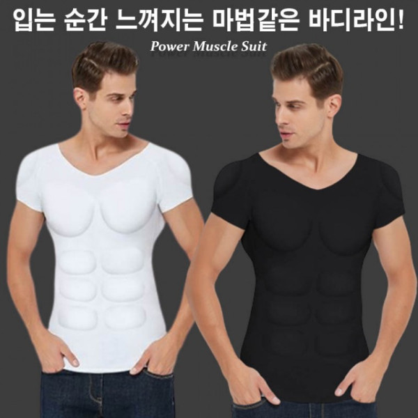 근육돼지 헬스남 근육반팔티 근육패드옷 역삼각 머슬핏 반팔 티셔츠 근육티