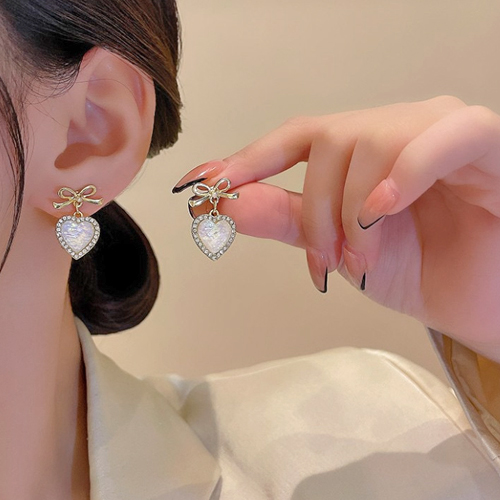 실버925 블링 리본 하트 귀걸이