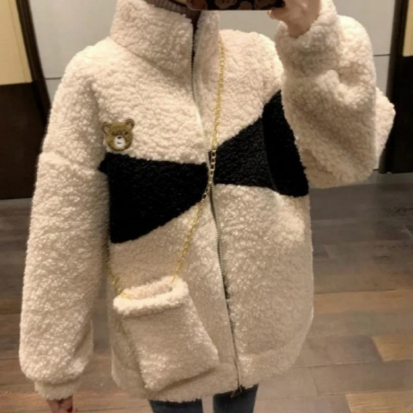 뽀글이 곰돌이자수 후리스 자켓 아이보리