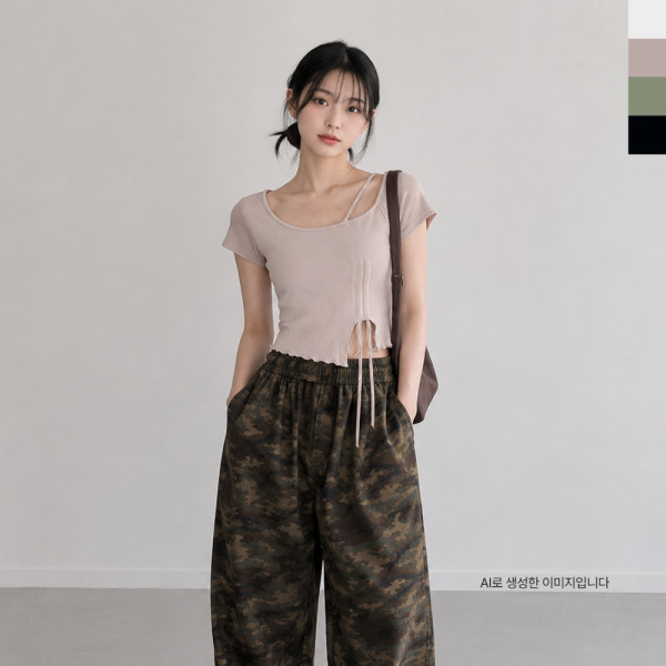 AGG 1012W 여자 여리핏 셔링 브라캡 크롭 반팔 티셔츠