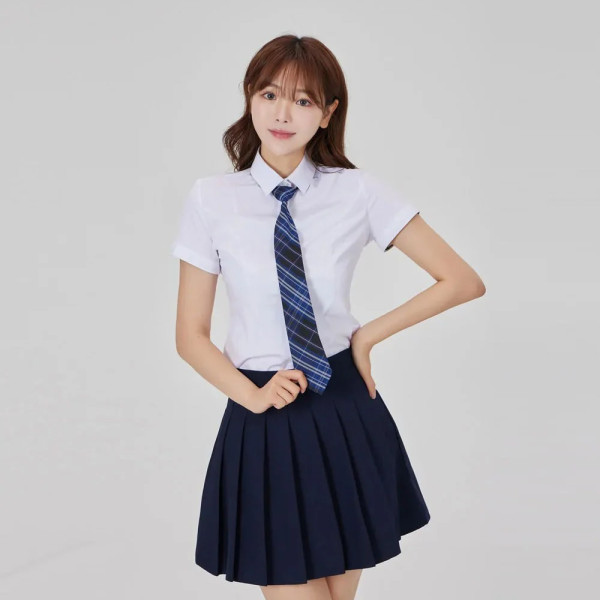 딥블루 어반 체크 넥타이 교복 학생복