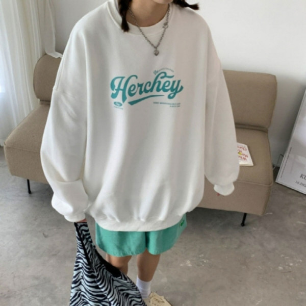 오버핏 데일리 커플 맨투맨 화이트
