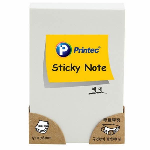 프린텍 5176W 스티키노트 파스텔흰색 51X76 100매