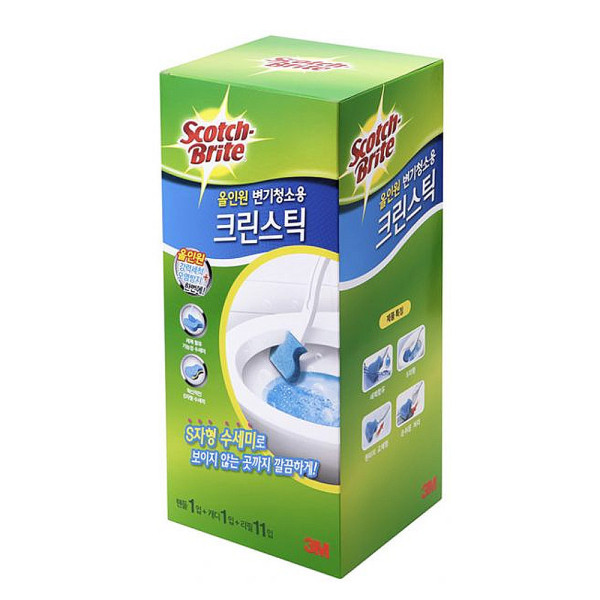 올인원 변기청소용 크린스틱 핸들 캐디 리필11입