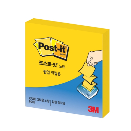 3M)포스트-잇 팝업리필(KR-330-SSN/그리움노랑/76x76mm)