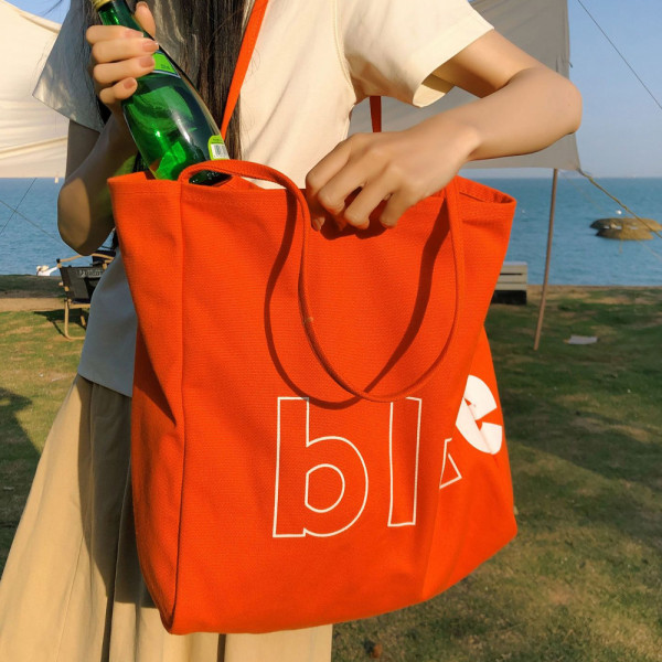 캔버스 에코 빅 쇼퍼 숄더 백 데일리 천 가방 오렌지