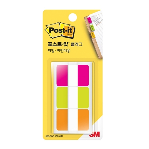3M 포스트잇 인덱스탭 686SS PGO 점착식 메모지 38 18mm 12매 3색