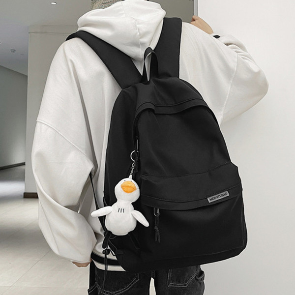 데일리 대학생 책 가방 무지 백팩 키링 세트 블랙