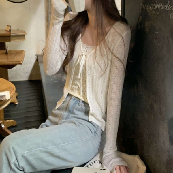 레이어드 펀칭포인트 가디건 화이트