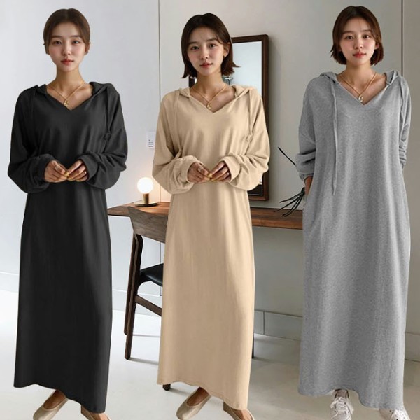 롱한 기장 원피스 실용적 부드러운 데일리 포켓 부드러운 소재로 피부의 자극 없이 착용