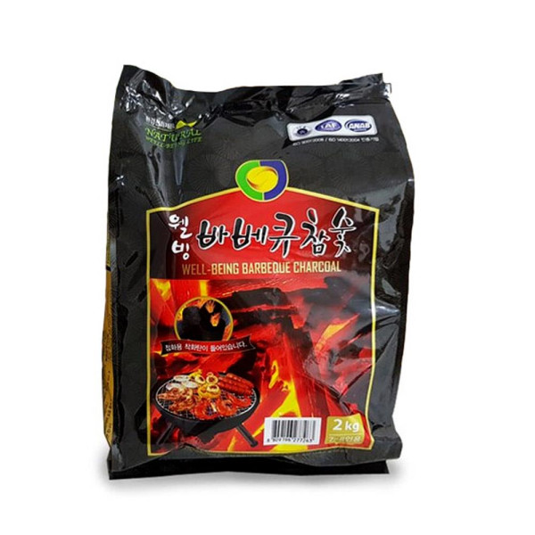 7-8인용 웰빙 바베큐 봉지 참숯 2kg 캠핑숯 바비큐숯