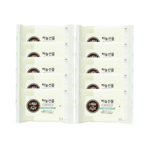 하늘선물물티슈10매 리필 10개 휴대용 소형 파우치형 아기 유아 홍보