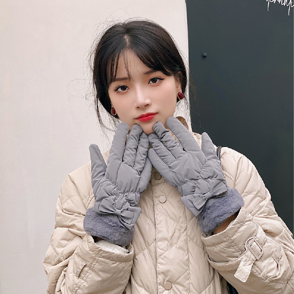 [이거찜] 리본 패딩 터치 장갑 겨울장갑 손가락 장갑 방한장갑