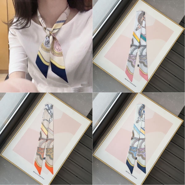 클래식 패턴 슬림 쁘띠 스카프 봄 가을 여성 미니스카프 가방끈
