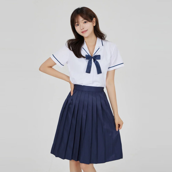 네이비 반팔 라인포인트 여자하복 교복세트 학생복