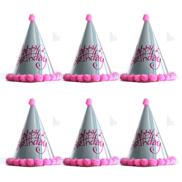생일 꼬깔모자 실버핑크 6개입