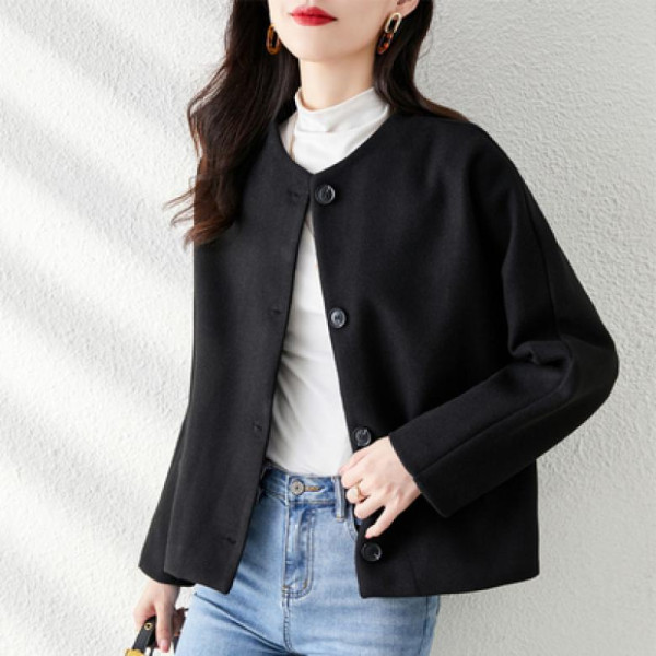 F35891 봄 가을 라운드 루즈한 모직 코트 재킷 아우터