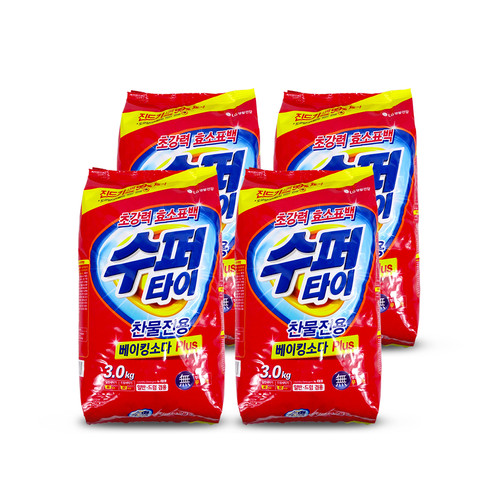 수퍼타이 베이킹소다 플러스 3kg 4개 세탁세제 가루세제 빨래