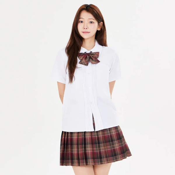 화이트 베이직 앞주름 둥근카라 반팔셔츠 교복 학생복