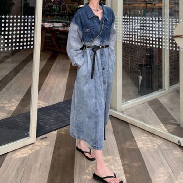 허리 스트랩 셔츠 디자인 데님 소재 데일리 벨트 원피스 LDN-20250195