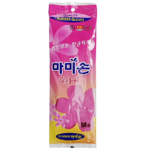 플라워 고무장갑 분홍색 중형 M