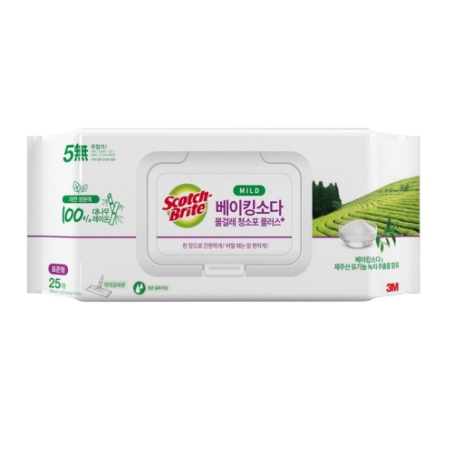 3M 베이킹소다 물걸레 청소포 25매 표준형 28 21cm