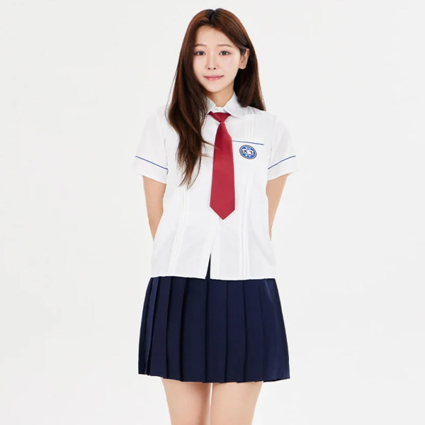 네이비라인 화이트 반팔 여자 교복셔츠 세트 학생복