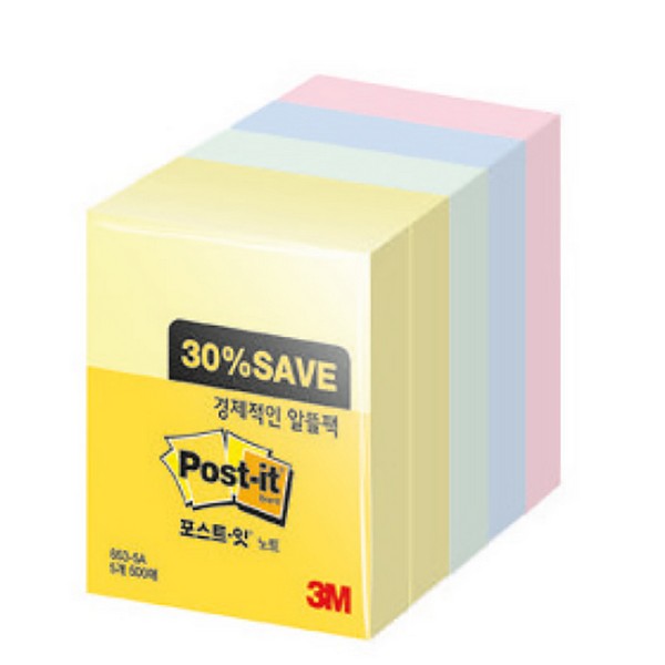 포스트잇알뜰팩 653-5A(51x38mm 노(2) 민 블 핑)