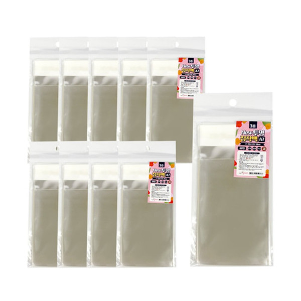투명접착백 3호80x120+30mm 40매 10개 투명접착백 투명비닐 접착비닐 포