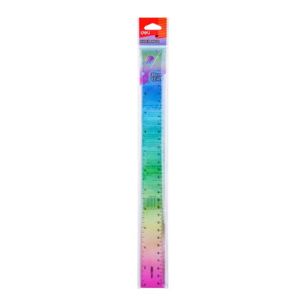 DELI EH654 무지개 패턴 자 30cm 랜덤