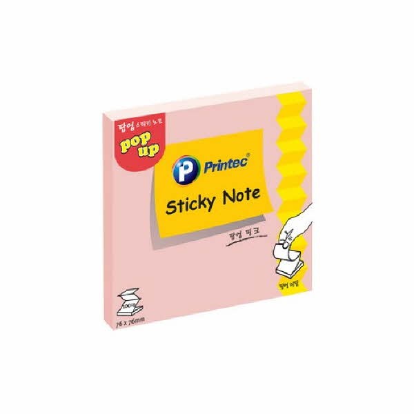 프린텍 P7676P 스티키노트 팝업리필 핑크 76X76 100매