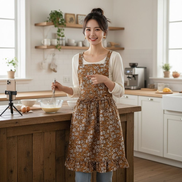 예쁜 원피스 플라워 프릴 주방 카페 앞치마