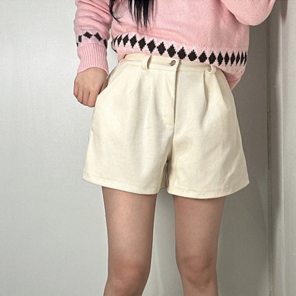 뒷밴딩 코듀로이 반바지 골덴 숏 팬츠 바지 3color 핀턱 포켓 4부 A라인 T76