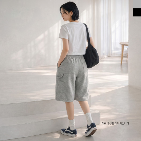 AGG 1003W 여자 카펜더 포켓 와이드 버뮤다 밴딩 반바지