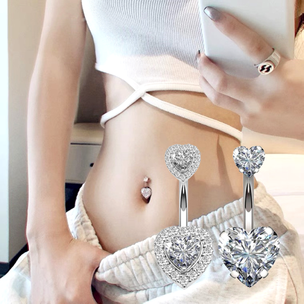 블링블링 써지컬 하트 큐빅 배꼽 바디 피어싱 2종