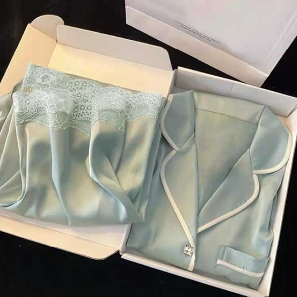 큐빅포인트실크잠옷 실크상하파자(블루)안대미포함