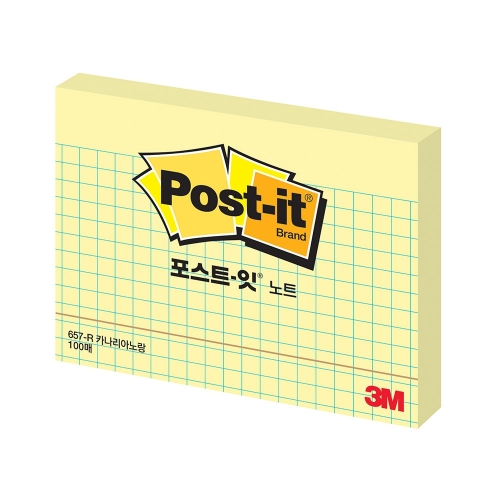 3M 포스트잇 일반격자 657R 노랑 102 76 100매 박스 120개