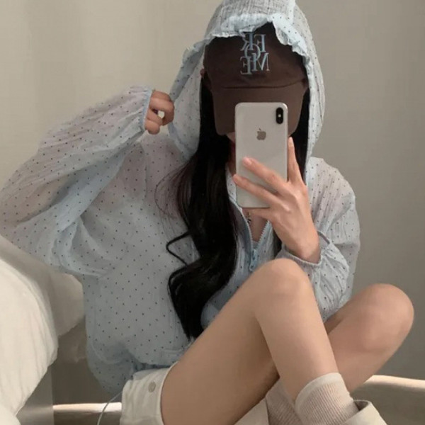여성 여름 얇은 후드 바람막이 간절기 점퍼 잠바 블루