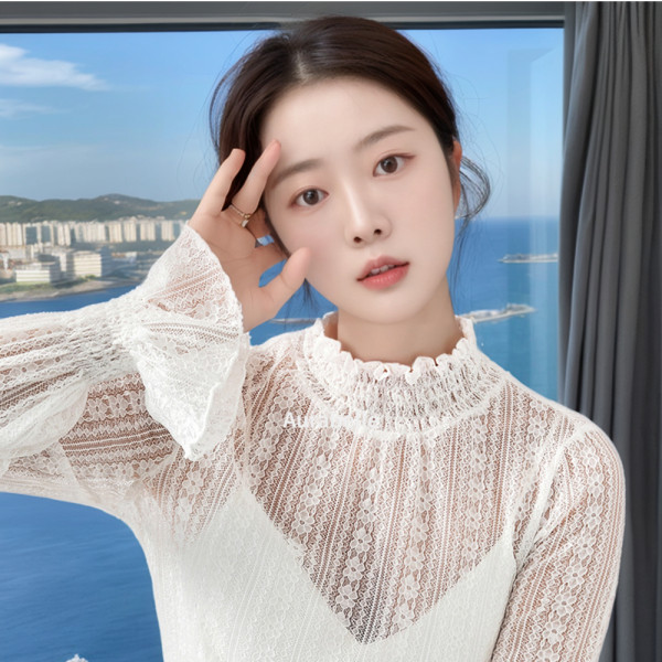 아우라벨르 화이트 꽃비 이너시스루 레이스블라우스 레이어드 봄정장티셔츠 뷔스티에 해변룩