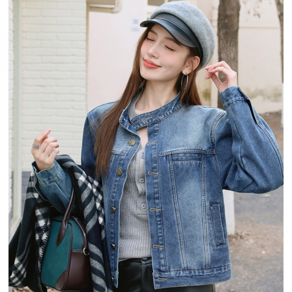 F134402 라운드넥 지퍼 봄 가을 간절기 루즈핏 청 데님 재킷 자켓 아우터