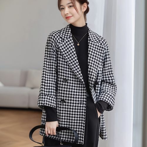 F124731 봄 가을 세련 하운드체크 코트 재킷 아우터
