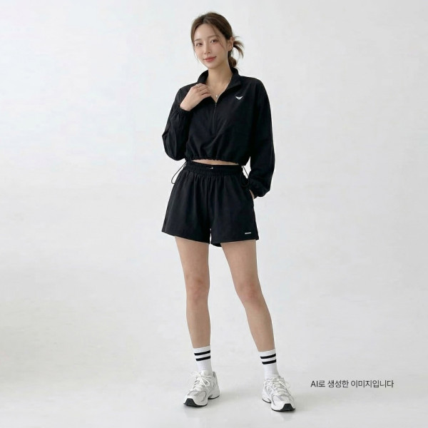 여성 에어 마일드 스트링 크롭 바람막이 반바지 세트 DBC 1900W