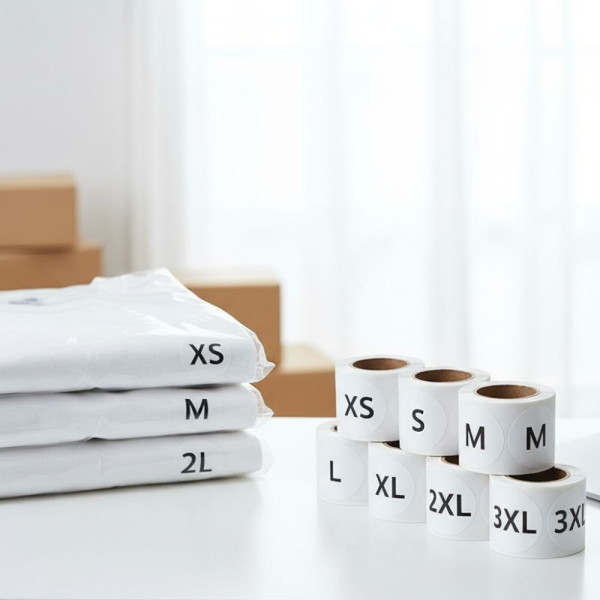 원형 2.5cm 의류 사이즈 스티커 라벨 XS~3XL 매장용 관리용 롤타입