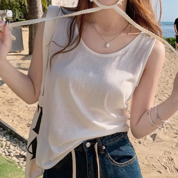 여성 이너 슬리브리스 여름 민소매 나시 티 화이트
