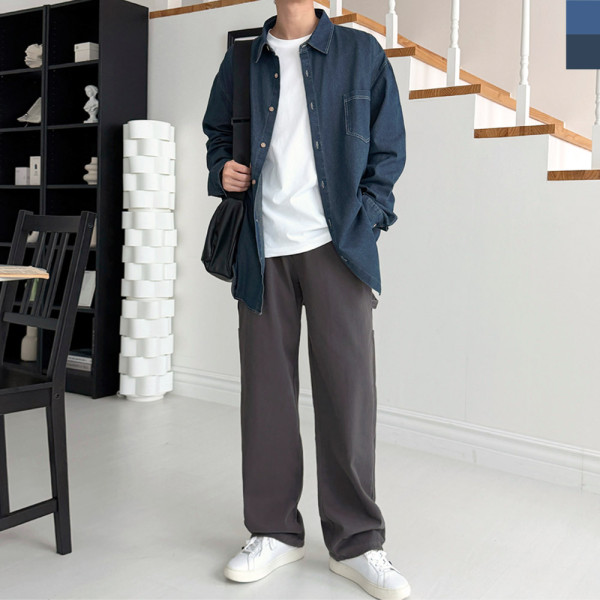 GQQ SF1049M 남자 오버핏 데님 셔츠 청남방