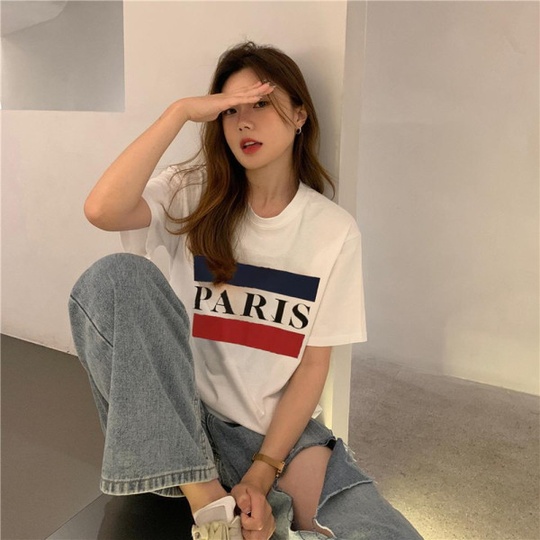 MFNC040099 - 순면 오버핏 Paris 여성 반팔티