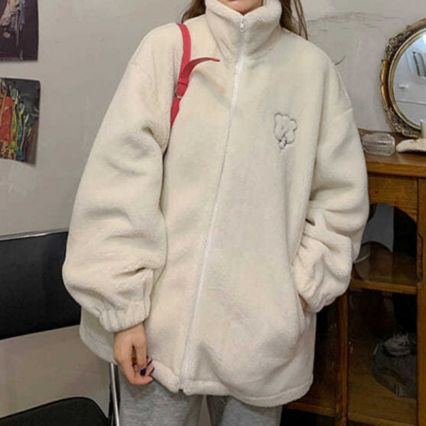 쭈리소매 곰돌이 포인트 폴리스 자켓 아이보리