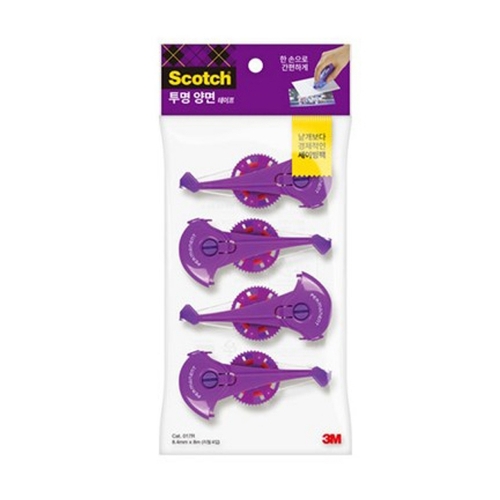 3M 스카치 투명양면테이프 017D 세이빙팩 리필4개입 양면테이프접착제 8 4mm 8m